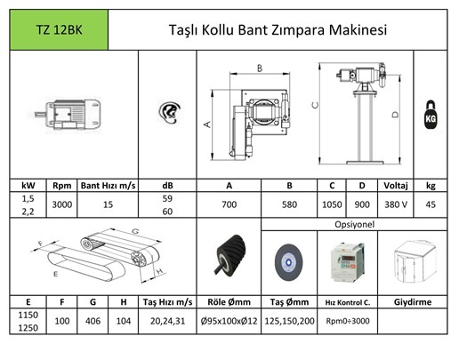 Bant Zımpara Makinası TZ12/BK Taşlı Kollu